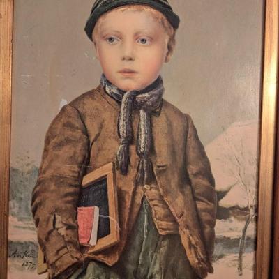 Approx 16 3/4" x 21" Vintage Albert Anker Berner Boy 1875 Genre Framed Print