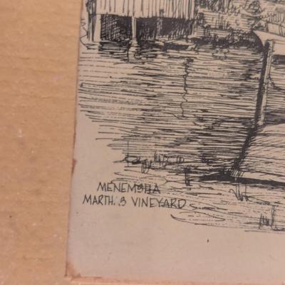 2 - 1970's Matted C.M. Goff Prints Martha's Vineyard & Edgartown Harbor Approx 10 1/8" x 8"