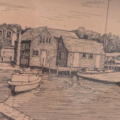 2 - 1970's Matted C.M. Goff Prints Martha's Vineyard & Edgartown Harbor Approx 10 1/8" x 8"