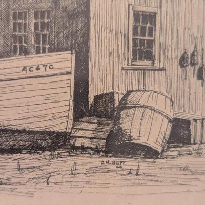 2 - 1970's Matted C.M. Goff Prints Martha's Vineyard & Edgartown Harbor Approx 10 1/8" x 8"