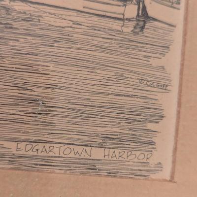 2 - 1970's Matted C.M. Goff Prints Martha's Vineyard & Edgartown Harbor Approx 10 1/8" x 8"