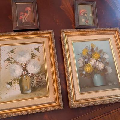 Franco Rispoli & Cooper Floral Arrangements & A Pair Of Mushroom Paintings
