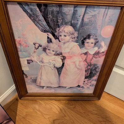 Approx 18 1/2" x 23 1/4" Antique Victorian Print Children