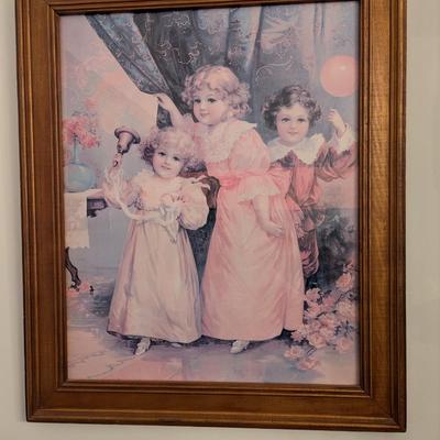 Approx 18 1/2" x 23 1/4" Antique Victorian Print Children