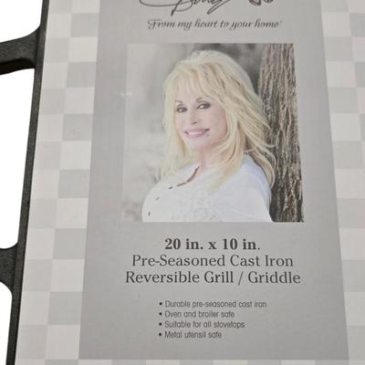 New 20” X 10” Pre-Seasoned Cast Iron Dolly Parton Reversible Grill & Griddle