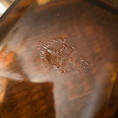 Vintage Amber Glass Baking Dish With Wicker Server/Carrier