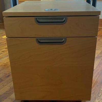 Pair of Wooden Filing Cabinets on Wheels