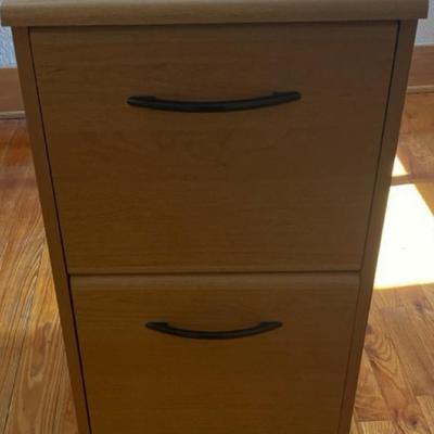Pair of Wooden Filing Cabinets on Wheels