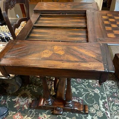 Antique Wood Chess/Backgammon Table - Handcarved Walnut by Theodore Alexander