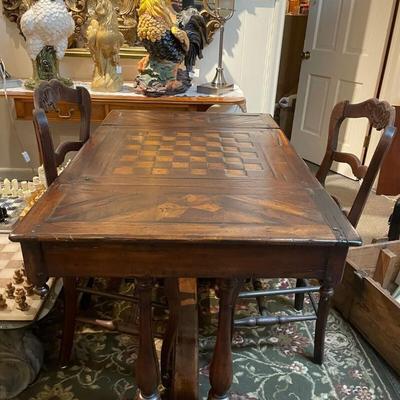 Antique Wood Chess/Backgammon Table - Handcarved Walnut by Theodore Alexander