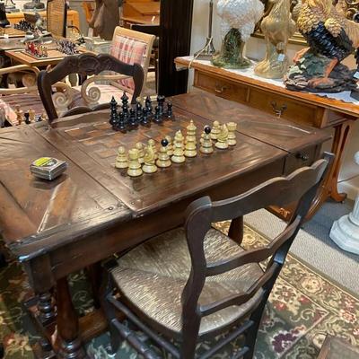 Antique Wood Chess/Backgammon Table - Handcarved Walnut by Theodore Alexander
