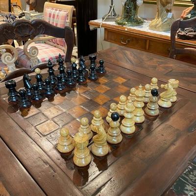 Antique Wood Chess/Backgammon Table - Handcarved Walnut by Theodore Alexander