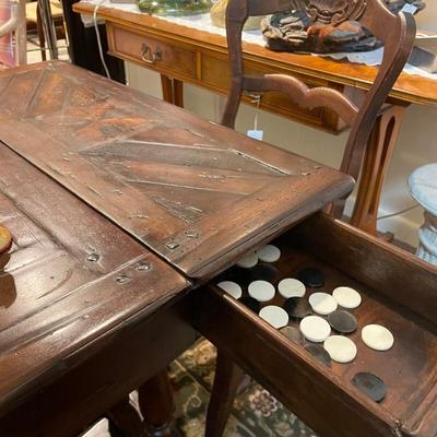 Antique Wood Chess/Backgammon Table - Handcarved Walnut by Theodore Alexander