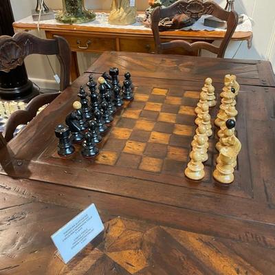 Antique Wood Chess/Backgammon Table - Handcarved Walnut by Theodore Alexander