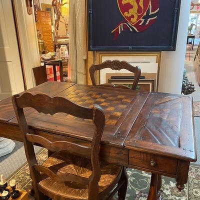 Antique Wood Chess/Backgammon Table - Handcarved Walnut by Theodore Alexander