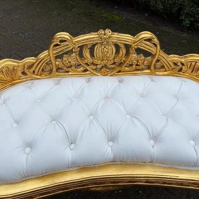 Vintage Late 20th Century White & Gold French Louis XVI Style Settee
