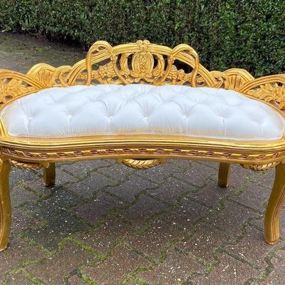 Vintage Late 20th Century White & Gold French Louis XVI Style Settee