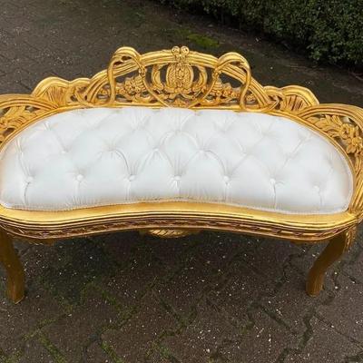 Vintage Late 20th Century White & Gold French Louis XVI Style Settee