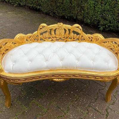 Vintage Late 20th Century White & Gold French Louis XVI Style Settee