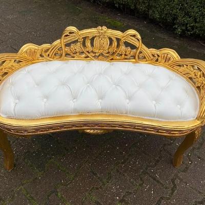 Vintage Late 20th Century White & Gold French Louis XVI Style Settee
