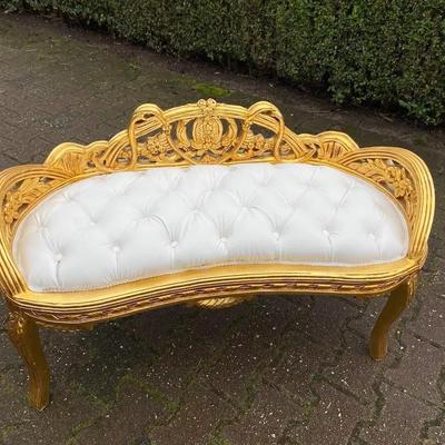 Vintage Late 20th Century White & Gold French Louis XVI Style Settee