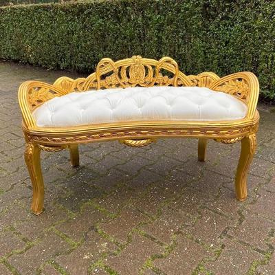 Vintage Late 20th Century White & Gold French Louis XVI Style Settee