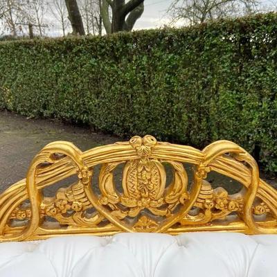 Vintage Late 20th Century White & Gold French Louis XVI Style Settee