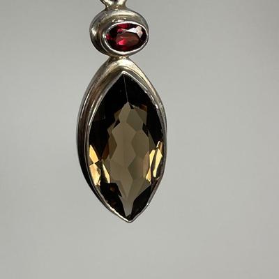 Smoky quartz and Garnet sterling pendant