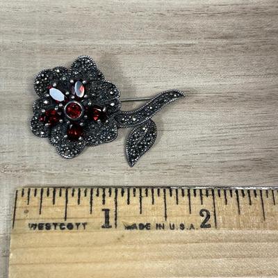 Flower & Turtle Sterling and marcasite pins