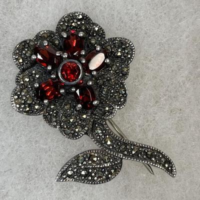 Flower & Turtle Sterling and marcasite pins