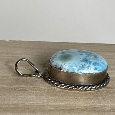 Chunky Sterling and Larimar pendant
