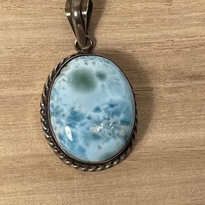 Chunky Sterling and Larimar pendant