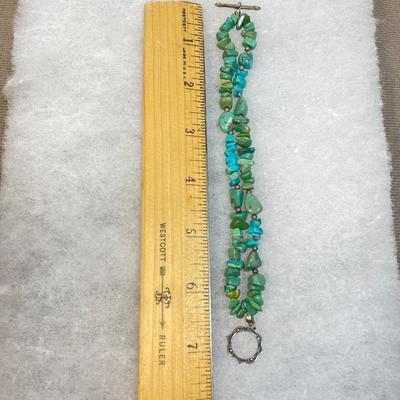 Turquoise beaded sterling toggle bracelet
