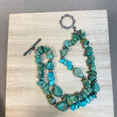Turquoise beaded sterling toggle bracelet