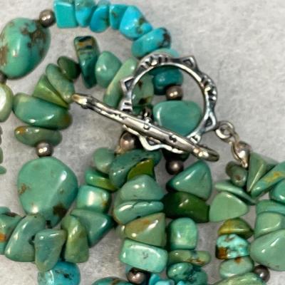 Turquoise beaded sterling toggle bracelet