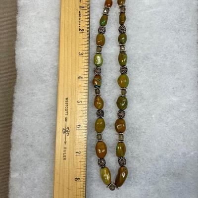 Brown and green Turquoise and smoky quartz sterling necklace