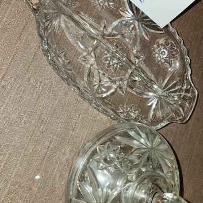 Pressed glass star of David pattern set.