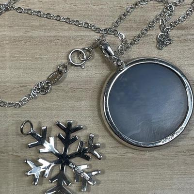 Sterling silver blue drusy and snowflake necklace