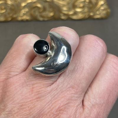 Estate onyx and sterling moon ring