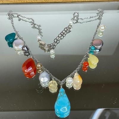 Multi gemstone sterling necklace