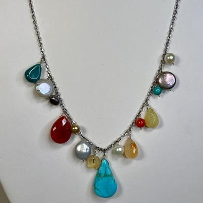 Multi gemstone sterling necklace