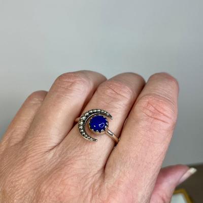 Sterling and Lapis moon ring