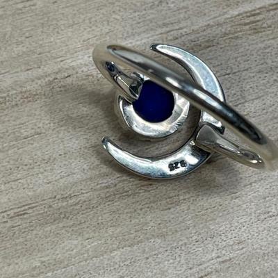 Sterling and Lapis moon ring