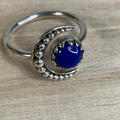 Sterling and Lapis moon ring