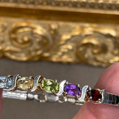 Sterling Omega bracelet with gemstones