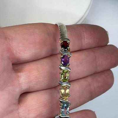 Sterling Omega bracelet with gemstones