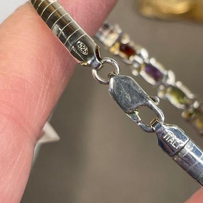 Sterling Omega bracelet with gemstones