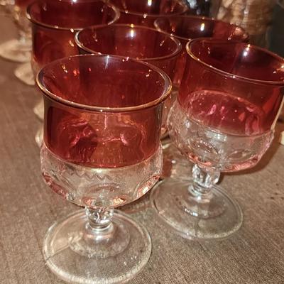 Set of 12 Cranberry glass mini goblets.