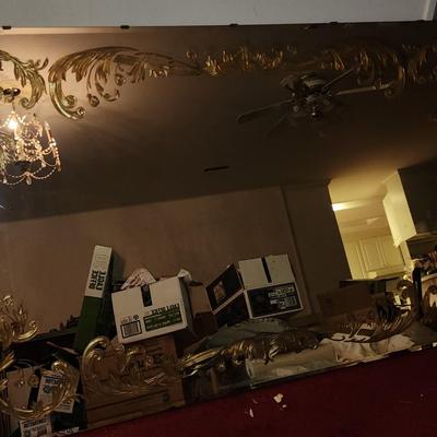 Large wall mirror with gold etched detail