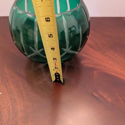 Vintage Art Glass Crystal Emerald Green Cut To Clear Rose Bowl